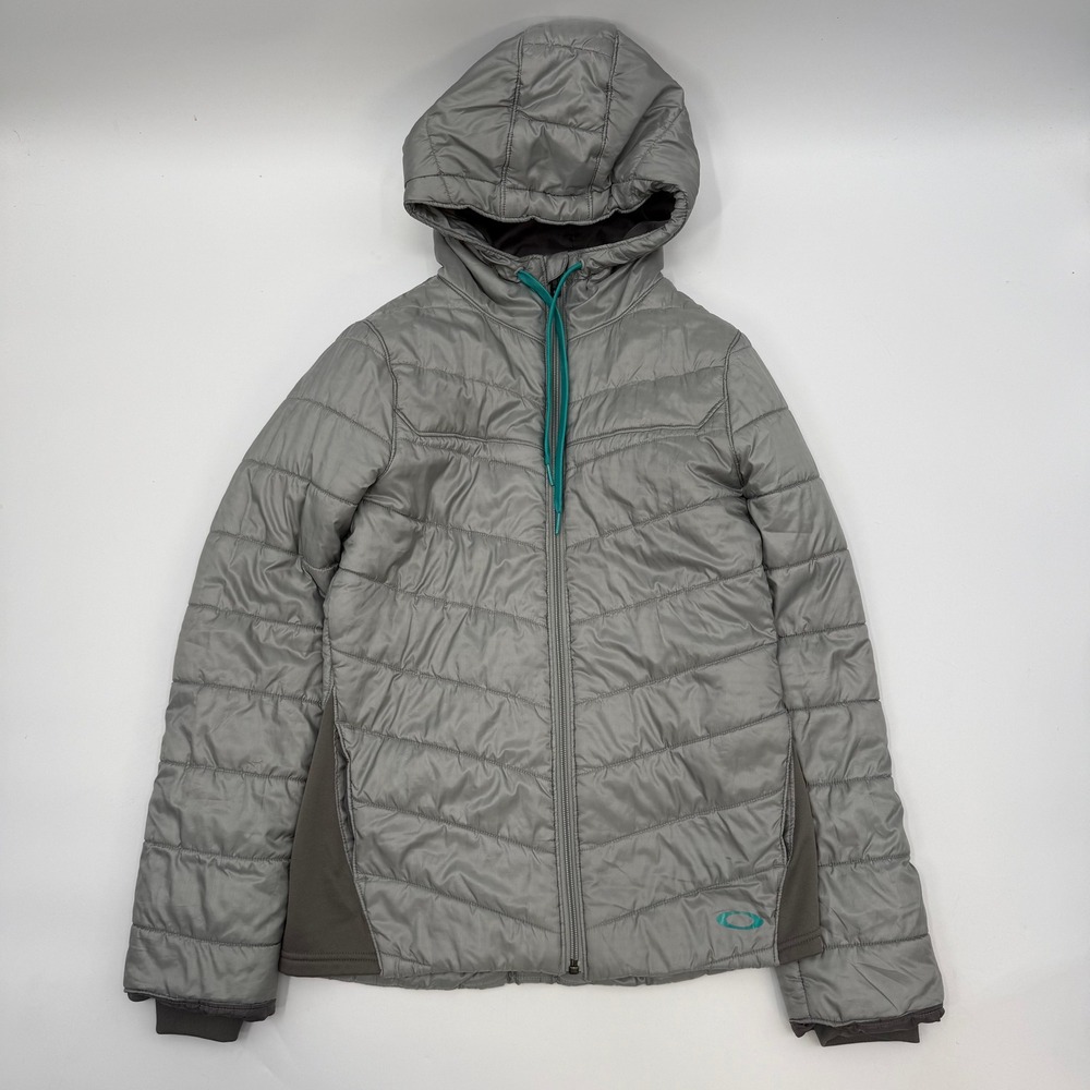 Oakley Womens Small Puffer Jacket Grey Ripstop Hooded Full Zip Insulated